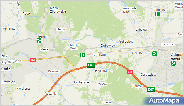 mapa Grabowiec gmina Sieradz, Grabowiec gmina Sieradz na mapie Targeo