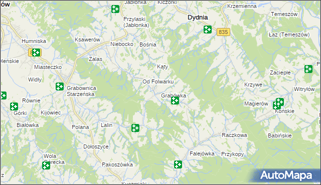 mapa Grabówka gmina Dydnia, Grabówka gmina Dydnia na mapie Targeo