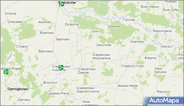 mapa Gradzanowo Włościańskie, Gradzanowo Włościańskie na mapie Targeo
