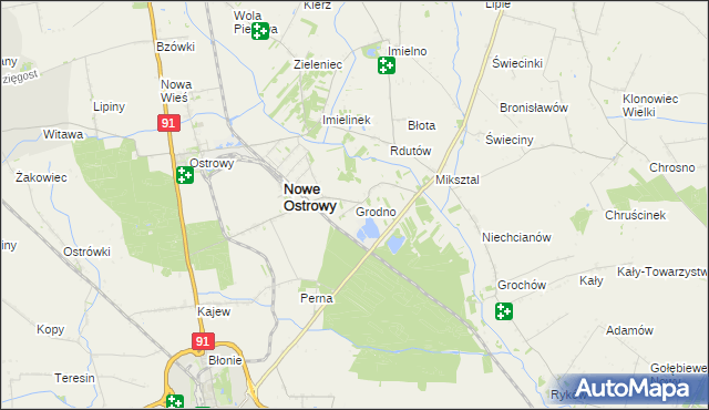 mapa Grodno gmina Nowe Ostrowy, Grodno gmina Nowe Ostrowy na mapie Targeo