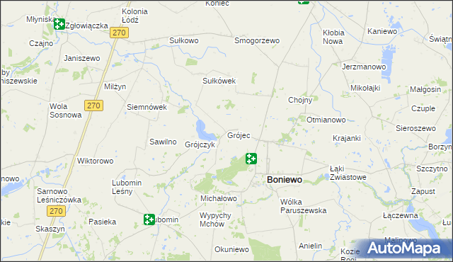 mapa Grójec gmina Boniewo, Grójec gmina Boniewo na mapie Targeo
