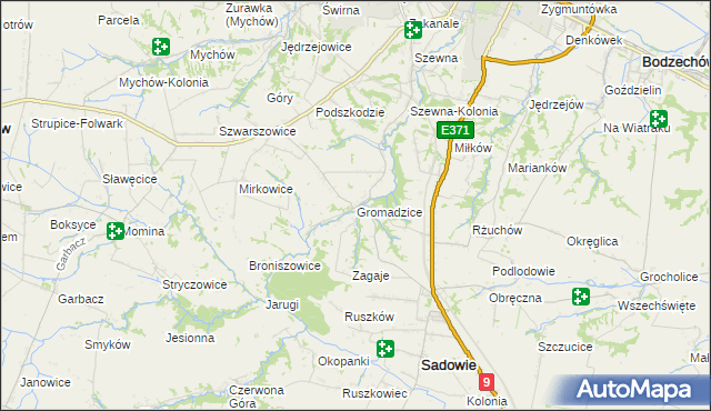 mapa Gromadzice gmina Bodzechów, Gromadzice gmina Bodzechów na mapie Targeo