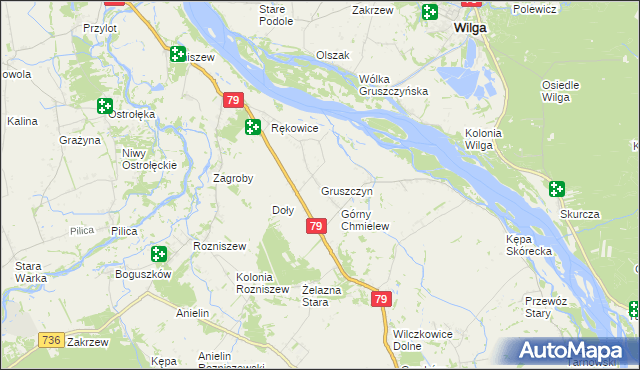 mapa Gruszczyn gmina Magnuszew, Gruszczyn gmina Magnuszew na mapie Targeo