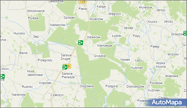 mapa Gruszka gmina Radoszyce, Gruszka gmina Radoszyce na mapie Targeo