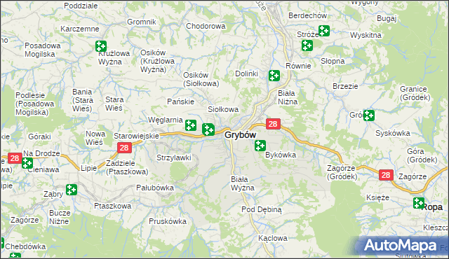 mapa Grybów, Grybów na mapie Targeo