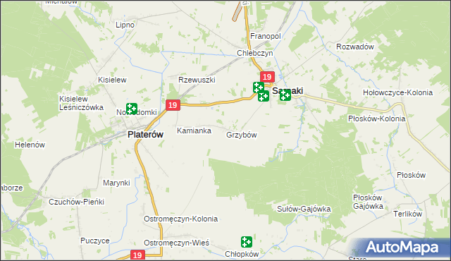 mapa Grzybów gmina Sarnaki, Grzybów gmina Sarnaki na mapie Targeo