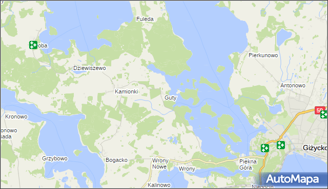 mapa Guty gmina Giżycko, Guty gmina Giżycko na mapie Targeo