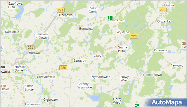 mapa Guzy gmina Nowa Karczma, Guzy gmina Nowa Karczma na mapie Targeo