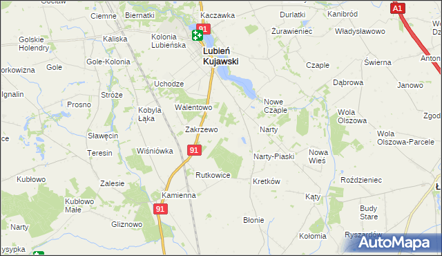 mapa Henryków gmina Lubień Kujawski, Henryków gmina Lubień Kujawski na mapie Targeo