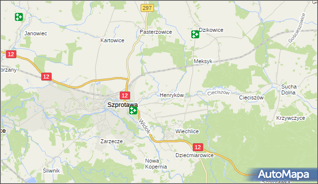 mapa Henryków gmina Szprotawa, Henryków gmina Szprotawa na mapie Targeo