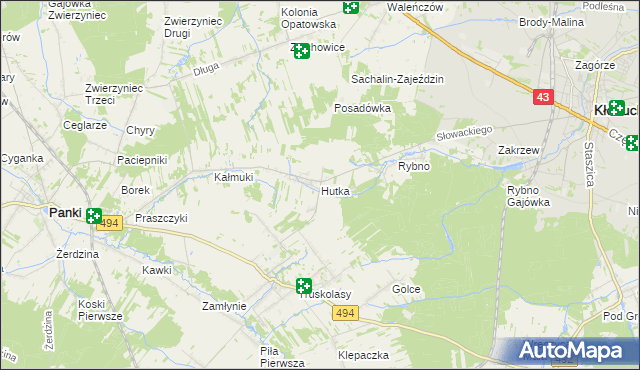 mapa Hutka gmina Wręczyca Wielka, Hutka gmina Wręczyca Wielka na mapie Targeo