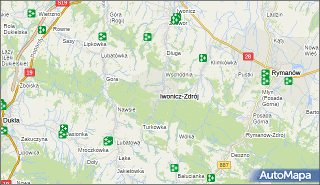 mapa Iwonicz-Zdrój, Iwonicz-Zdrój na mapie Targeo