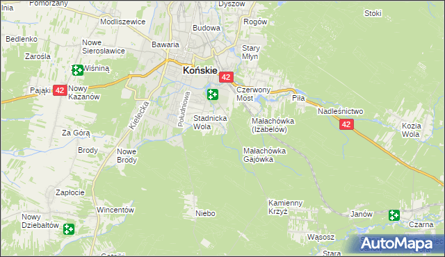 mapa Izabelów gmina Końskie, Izabelów gmina Końskie na mapie Targeo