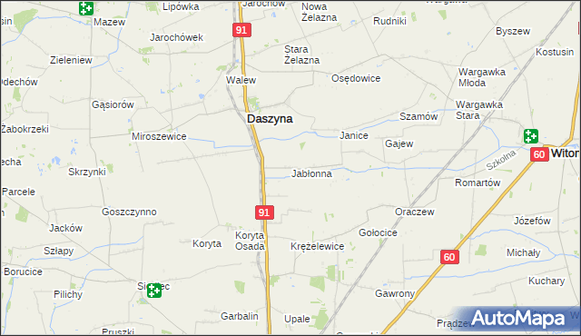 mapa Jabłonna gmina Daszyna, Jabłonna gmina Daszyna na mapie Targeo