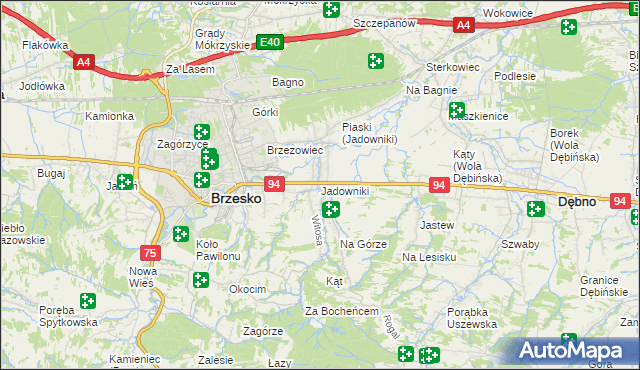 mapa Jadowniki gmina Brzesko, Jadowniki gmina Brzesko na mapie Targeo