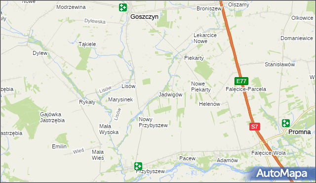 mapa Jadwigów gmina Promna, Jadwigów gmina Promna na mapie Targeo