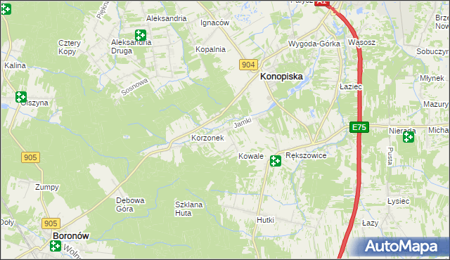 mapa Jamki gmina Konopiska, Jamki gmina Konopiska na mapie Targeo