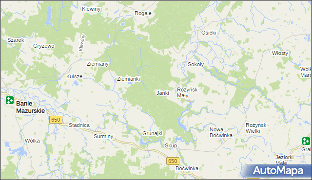 mapa Janki gmina Banie Mazurskie, Janki gmina Banie Mazurskie na mapie Targeo
