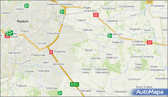 mapa Janów gmina Skaryszew, Janów gmina Skaryszew na mapie Targeo