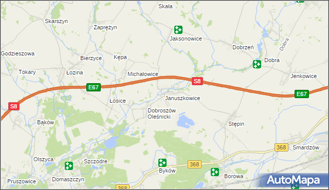 mapa Januszkowice gmina Długołęka, Januszkowice gmina Długołęka na mapie Targeo