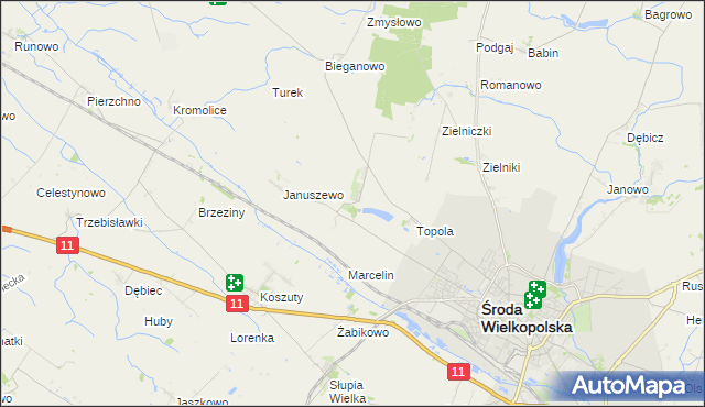 mapa Jarosławiec gmina Środa Wielkopolska, Jarosławiec gmina Środa Wielkopolska na mapie Targeo
