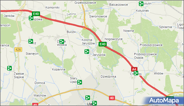 mapa Jaryszów gmina Ujazd, Jaryszów gmina Ujazd na mapie Targeo
