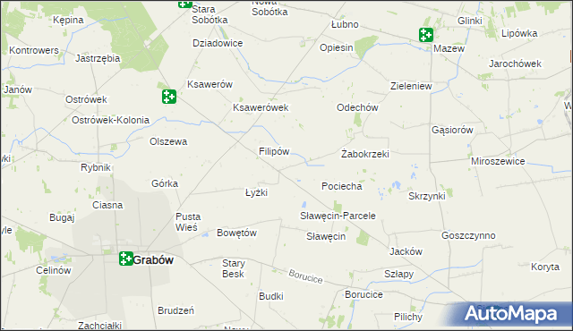 mapa Jaworów gmina Grabów, Jaworów gmina Grabów na mapie Targeo