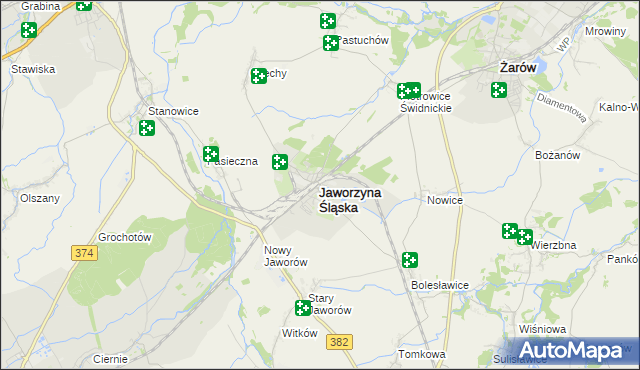 mapa Jaworzyna Śląska, Jaworzyna Śląska na mapie Targeo