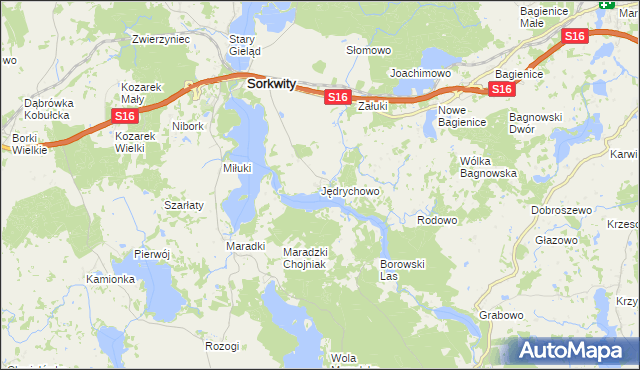 mapa Jędrychowo gmina Sorkwity, Jędrychowo gmina Sorkwity na mapie Targeo