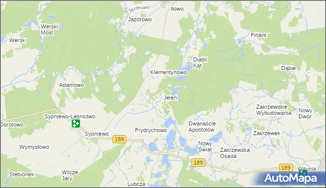 mapa Jeleń gmina Więcbork, Jeleń gmina Więcbork na mapie Targeo