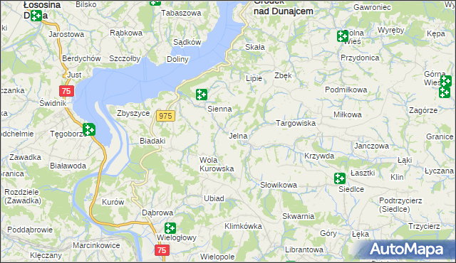 mapa Jelna gmina Gródek nad Dunajcem, Jelna gmina Gródek nad Dunajcem na mapie Targeo