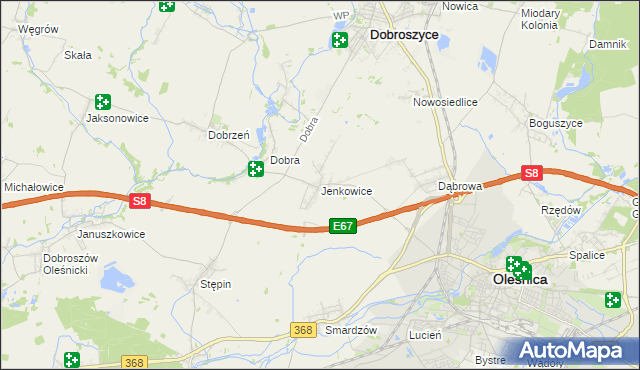 mapa Jenkowice gmina Oleśnica, Jenkowice gmina Oleśnica na mapie Targeo