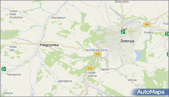 mapa Jerzmanice-Zdrój, Jerzmanice-Zdrój na mapie Targeo