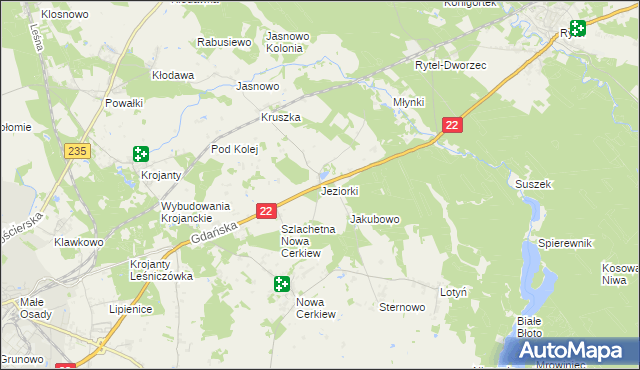mapa Jeziorki gmina Chojnice, Jeziorki gmina Chojnice na mapie Targeo