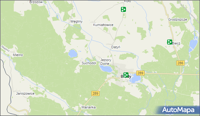 mapa Jeziory Dolne, Jeziory Dolne na mapie Targeo