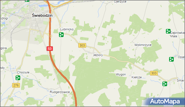 mapa Jeziory gmina Świebodzin, Jeziory gmina Świebodzin na mapie Targeo