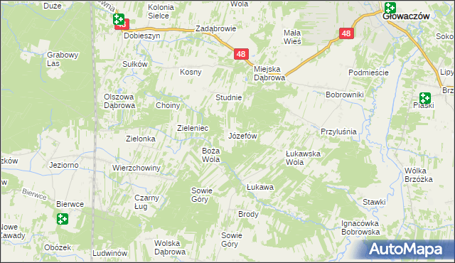 mapa Józefów gmina Głowaczów, Józefów gmina Głowaczów na mapie Targeo