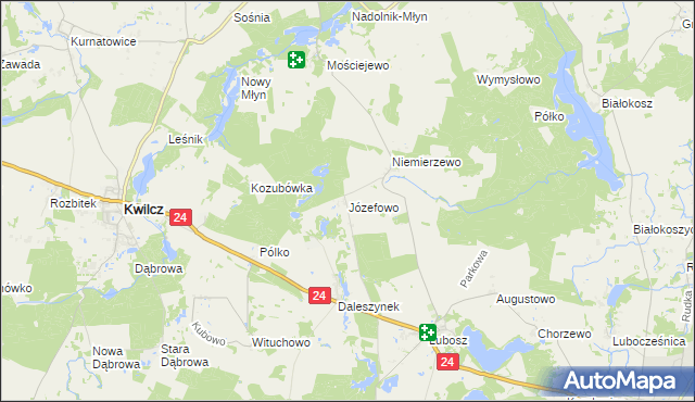 mapa Józefowo gmina Kwilcz, Józefowo gmina Kwilcz na mapie Targeo