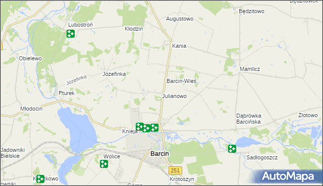 mapa Julianowo gmina Barcin, Julianowo gmina Barcin na mapie Targeo