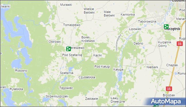 mapa Kąciki gmina Kurzętnik, Kąciki gmina Kurzętnik na mapie Targeo