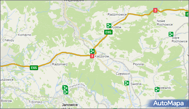 mapa Kaczorów gmina Bolków, Kaczorów gmina Bolków na mapie Targeo