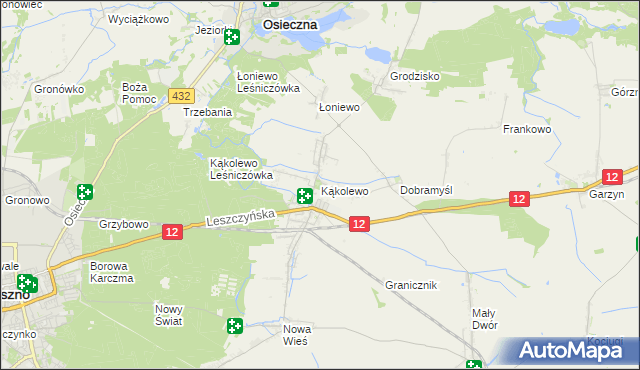 mapa Kąkolewo gmina Osieczna, Kąkolewo gmina Osieczna na mapie Targeo