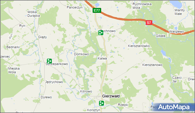 mapa Kalwa gmina Grunwald, Kalwa gmina Grunwald na mapie Targeo