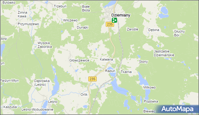 mapa Kalwaria gmina Dziemiany, Kalwaria gmina Dziemiany na mapie Targeo