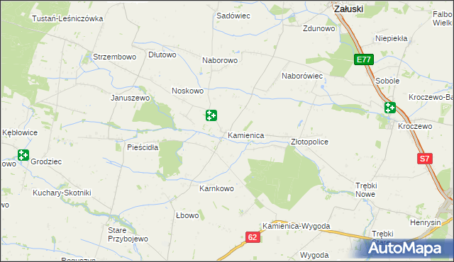 mapa Kamienica gmina Załuski, Kamienica gmina Załuski na mapie Targeo