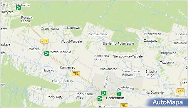 mapa Kamienna Góra gmina Bodzentyn, Kamienna Góra gmina Bodzentyn na mapie Targeo