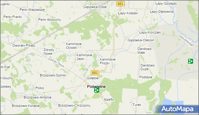 mapa Kamińskie Pliszki, Kamińskie Pliszki na mapie Targeo