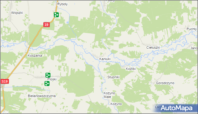 mapa Kaniuki gmina Zabłudów, Kaniuki gmina Zabłudów na mapie Targeo