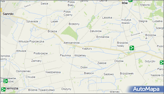 mapa Kaptury gmina Iłów, Kaptury gmina Iłów na mapie Targeo