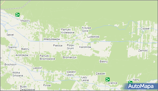 mapa Karolinów gmina Kampinos, Karolinów gmina Kampinos na mapie Targeo